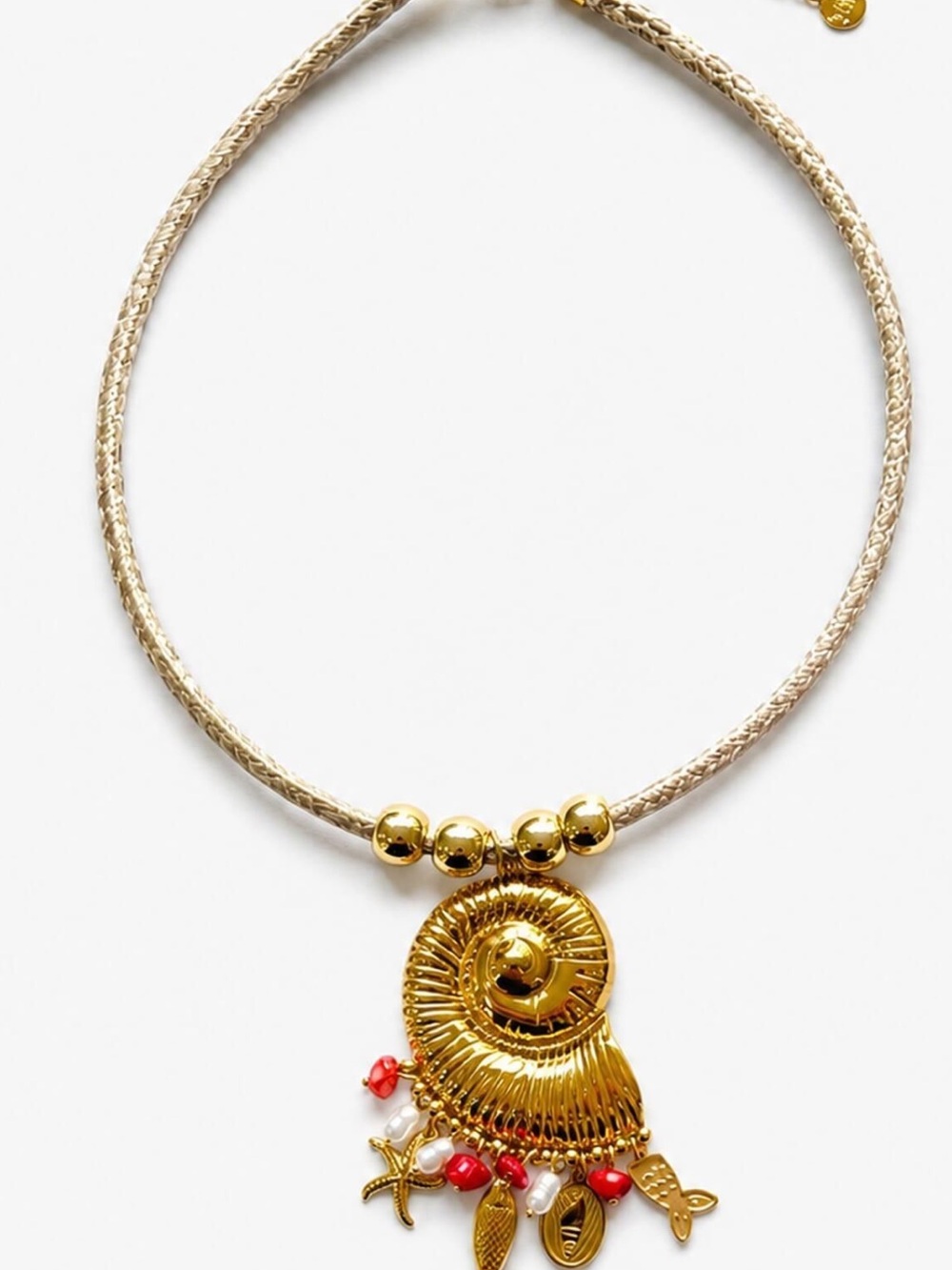 Mayamar Designer Gold Nautical Shell Pendant Necklace with Coral Accents